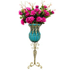 SOGA 85cm Blue Glass Tall Floor Vase and 12pcs Dark Pink Artificial Fake Flower Set $ 511.50