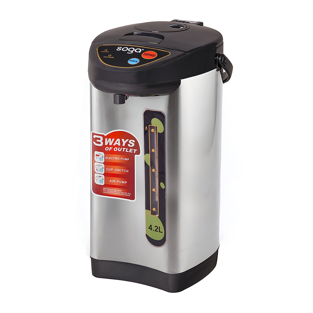 SOGA 4.2L Silver Stainless Steel Electric Thermal Pot Dispenser with 3 Dispensing Modes