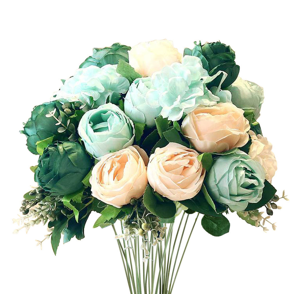 SOGA 3pcs Artificial Silk with 15 Heads Flower Fake Rose Bouquet Table Decor Blue $ 55.50