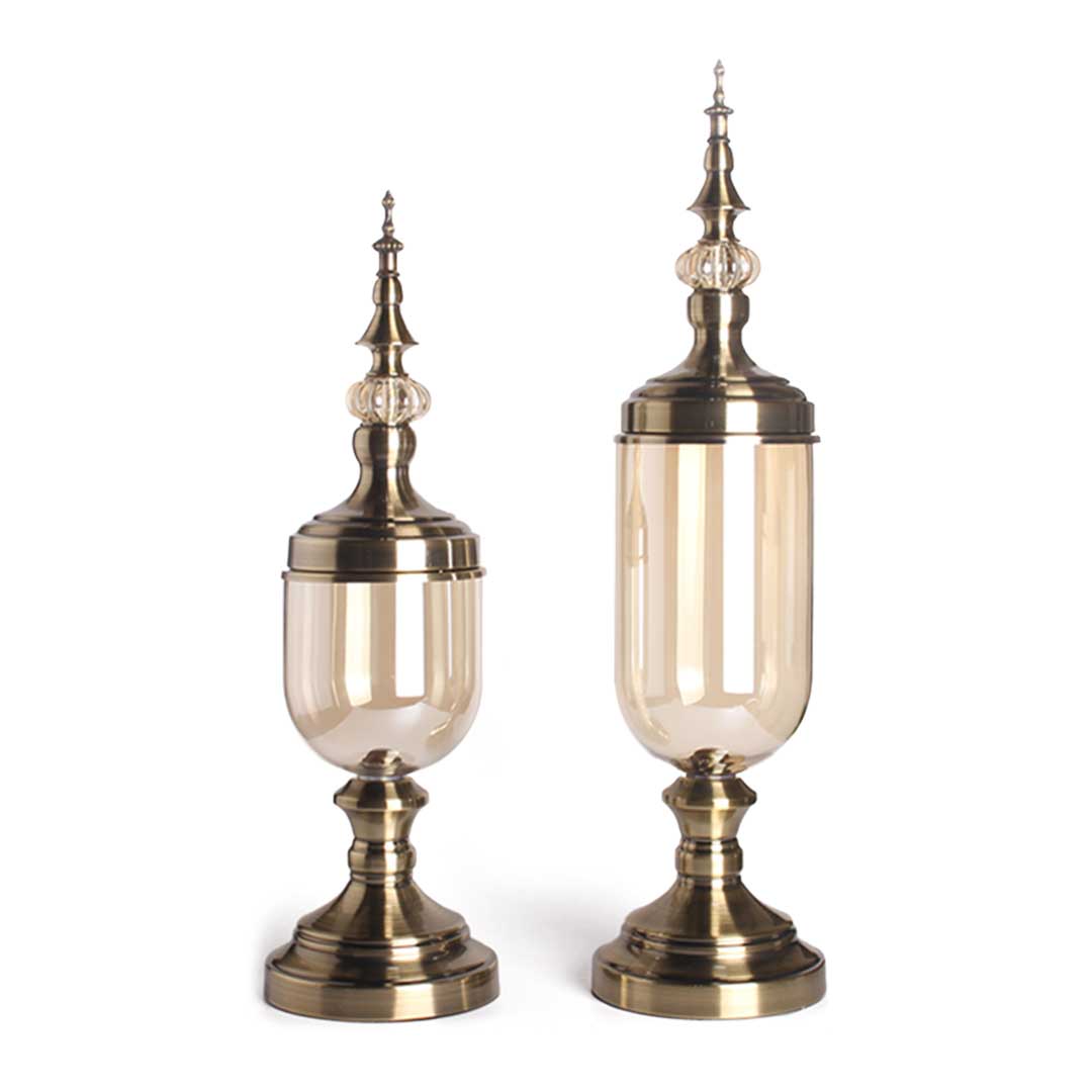 SOGA 2 x Clear Glass Flower Vase with Lid and Transparent Filler Vase Bronze Set $ 122.50