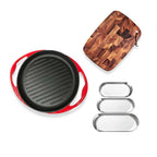 SOGA Kitchenware Bundle – Acacia Cutting Board, Cast Iron Skillet & Silver Nordic Plate Set $ 179