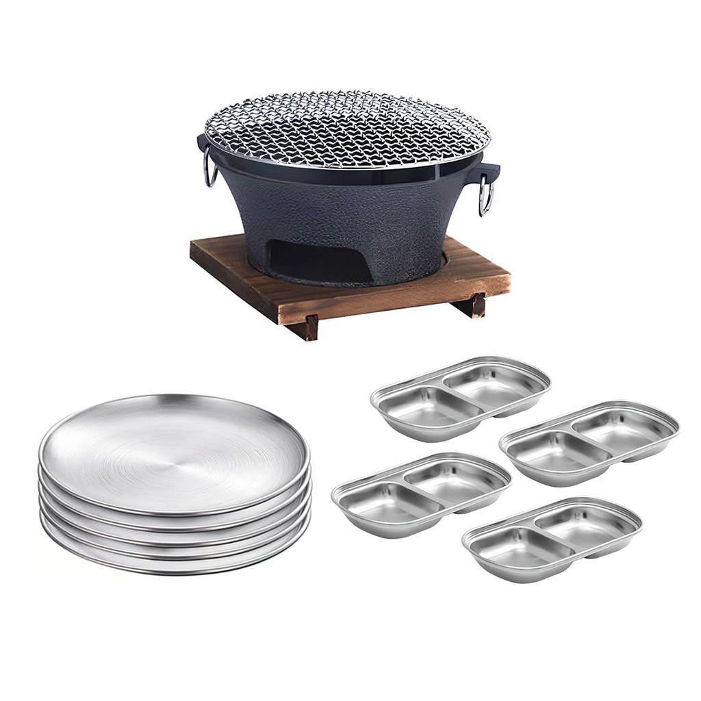 SOGA Kitchenware Bundle – Silver Grilling Plate, Divided Sauce Pan & Cast Iron BBQ Grill $ 159