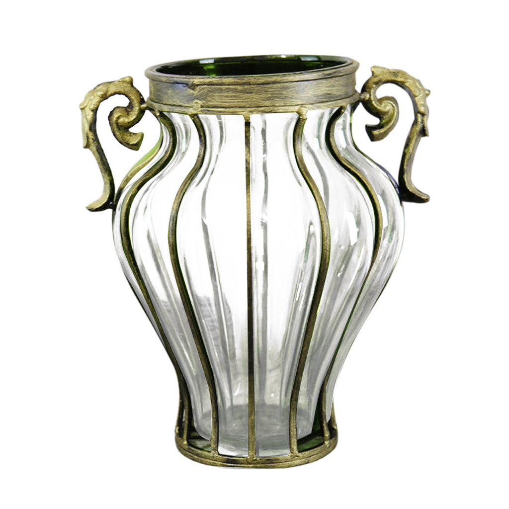 SOGA Clear European Glass Home Decor Flower Vase with Two Metal Handle $ 177.90