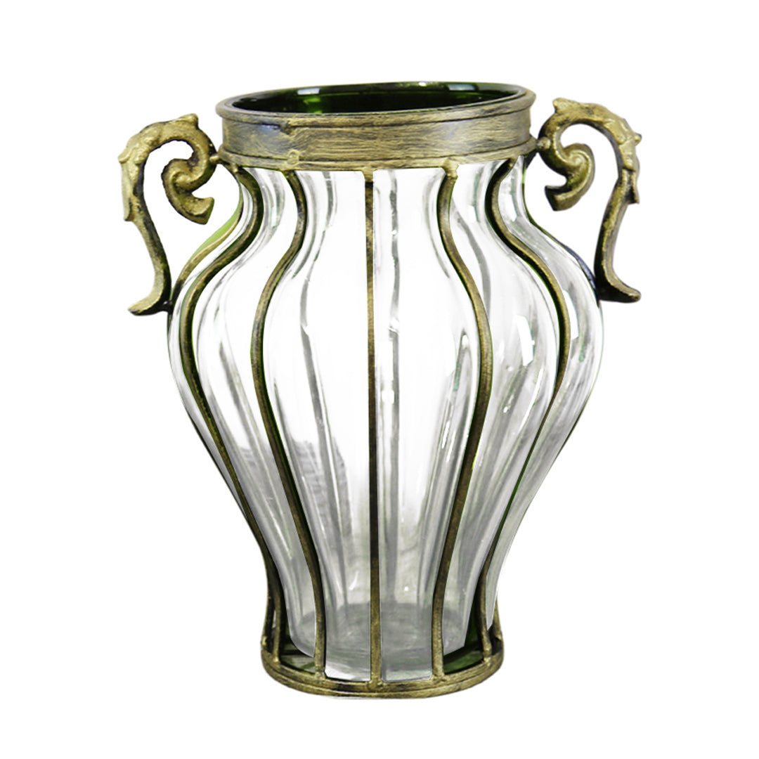 SOGA Clear European Glass Home Decor Flower Vase with Two Metal Handle $ 177.90