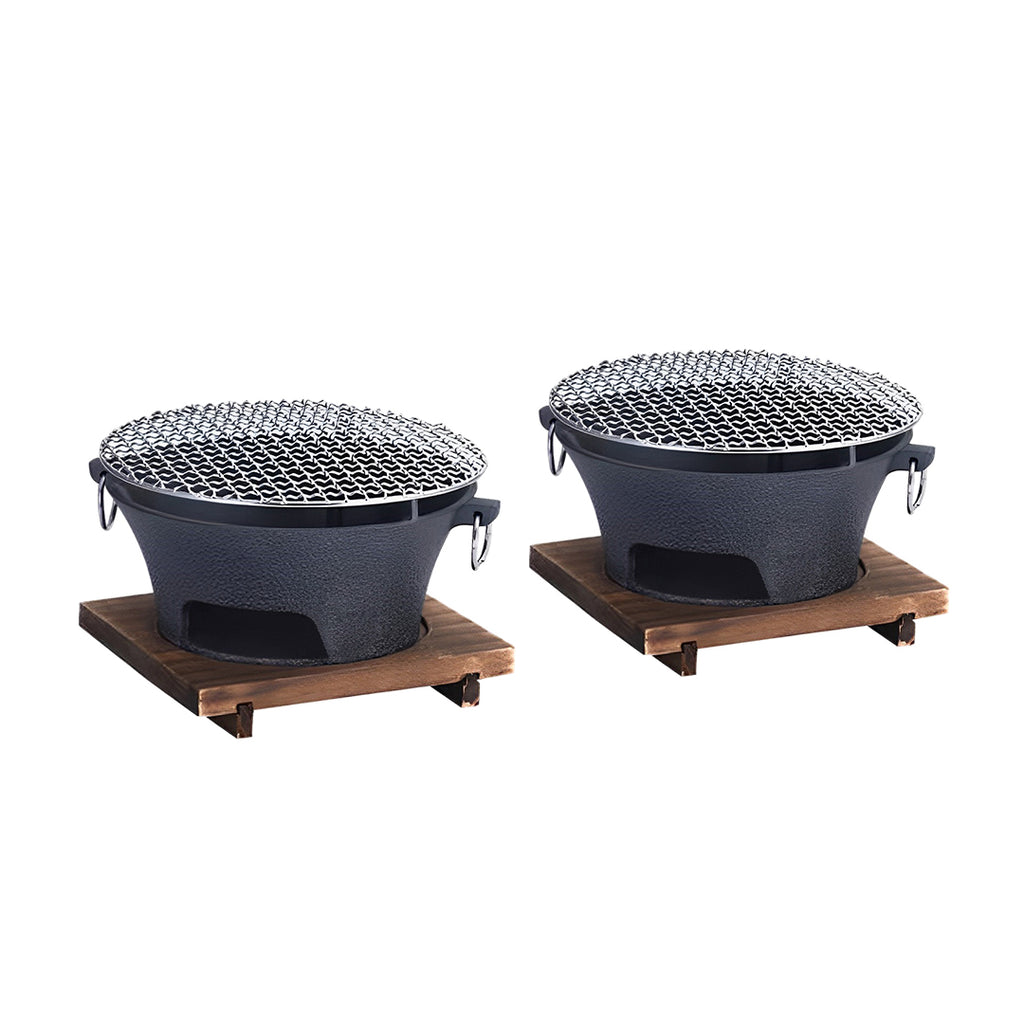 SOGA 2X Cast Iron Round Stove Charcoal Table Net Grill Japanese Style BBQ Picnic Camping with Wooden Board $ 172.90