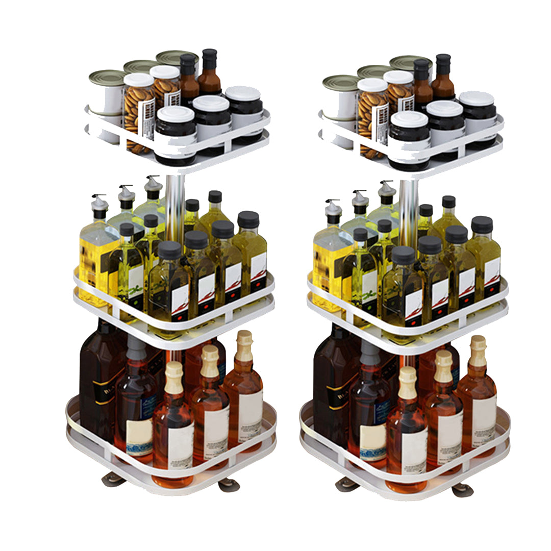 SOGA 2X 3 Tier Steel White Square Rotating Multi-Function Kitchen Portable Storage Spice Seasoning Kitchen Countertop Organiser Shelf $ 92.90