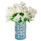 SOGA Blue Glass Cylinder Flower Vase with 10 Bunch 6 Heads Artificial Fake Silk Lilium nanum Home Decor Set $ 137.50