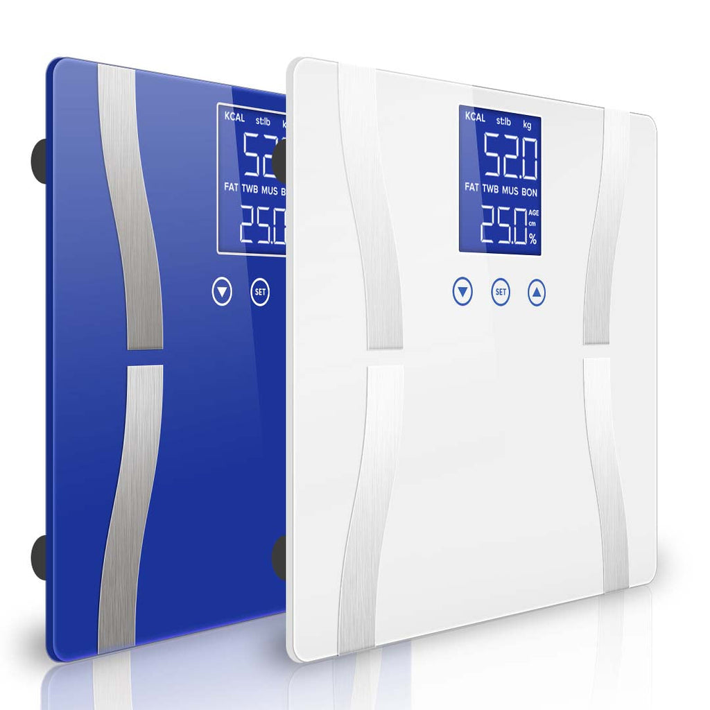 SOGA 2X Glass LCD Digital Body Fat Scale Bathroom Electronic Gym Water Weighing Scales Blue/White $ 60.90