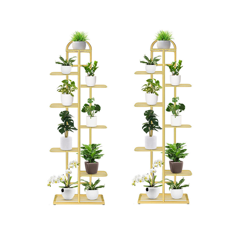 SOGA 2X 8 Tier 9 Pots Gold Metal Plant Stand Flowerpot Display Shelf Rack Indoor Home Office Decor $ 193.90