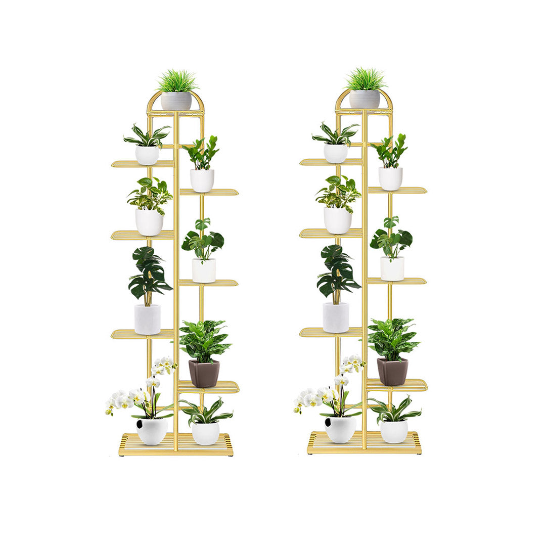 SOGA 2X 8 Tier 9 Pots Gold Metal Plant Stand Flowerpot Display Shelf Rack Indoor Home Office Decor $ 193.90