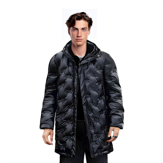 abbee Black Winter Hooded Glossy Overcoat Long Jacket Stylish Lightweight Quilted Warm Puffer Coat