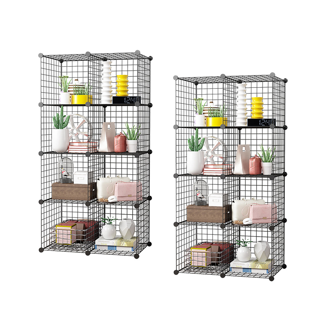SOGA 2X Black Portable 8-Cube Storage Organiser Foldable DIY Modular Grid Space Saving Shelf $ 183.50