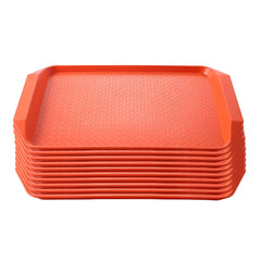 SOGA Rectangular Serving Tray Heavy Duty Waterproof Stackable Plastic Food Snack Pan Set of 10 Orange