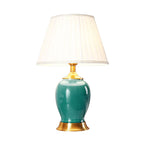 SOGA Ceramic Oval Table Lamp with Gold Metal Base Desk Lamp Green