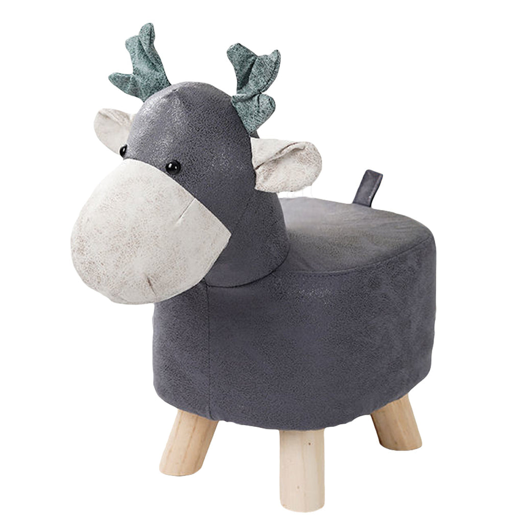 SOGA Grey Children Bench Deer Character Round Ottoman Stool Soft Small Comfy Seat Home Decor $ 33.50