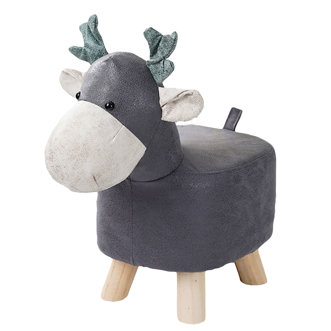 SOGA Grey Children Bench Deer Character Round Ottoman Stool Soft Small Comfy Seat Home Decor $ 33.50