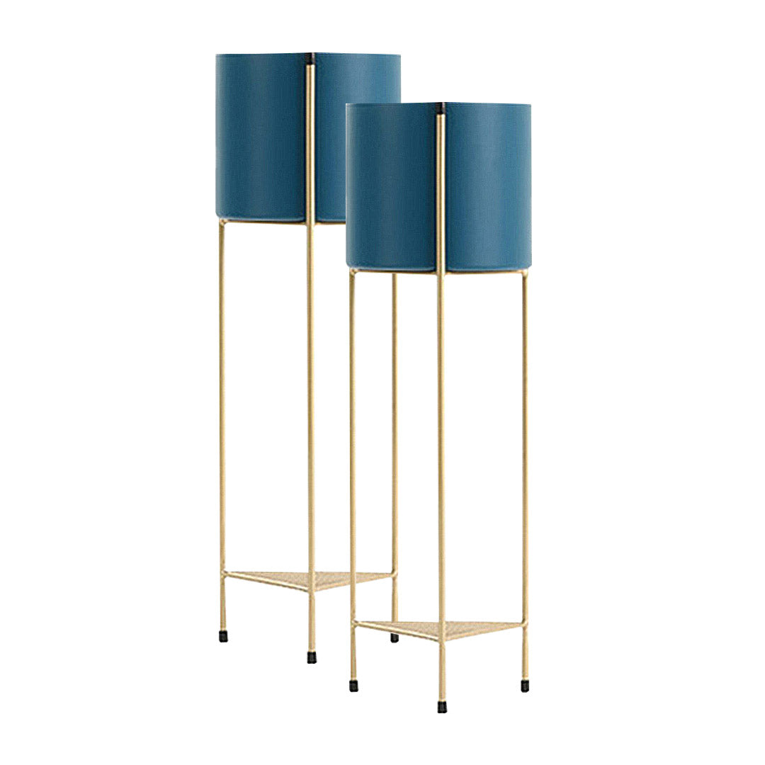 SOGA 2X 2 Layer 81cm Gold Metal Plant Stand with Blue Flower Pot Holder Corner Shelving Rack Indoor Display $ 323.50