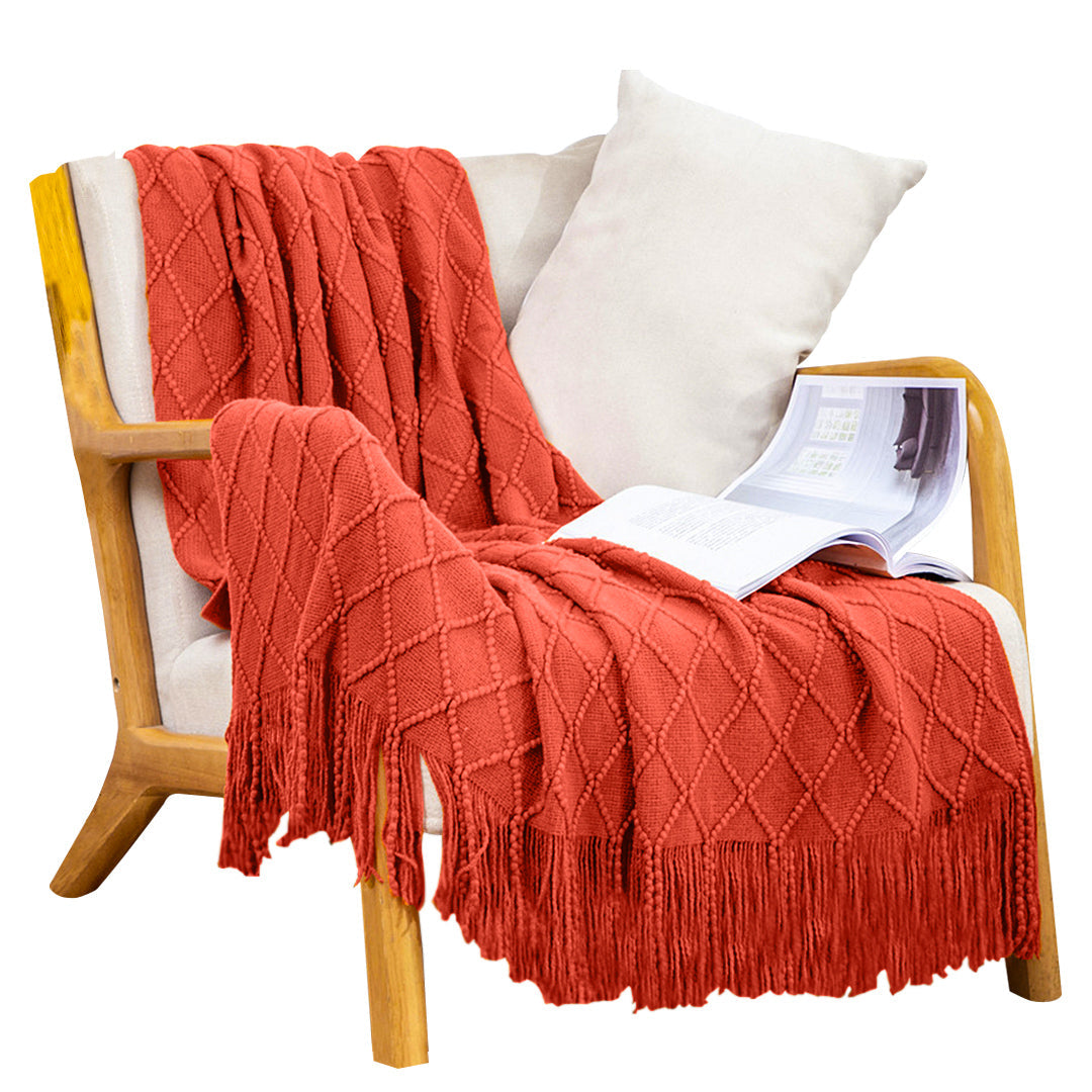SOGA Red Diamond Pattern Knitted Throw Blanket Warm Cozy Woven Cover Couch Bed Sofa Home Decor with Tassels $ 83.50