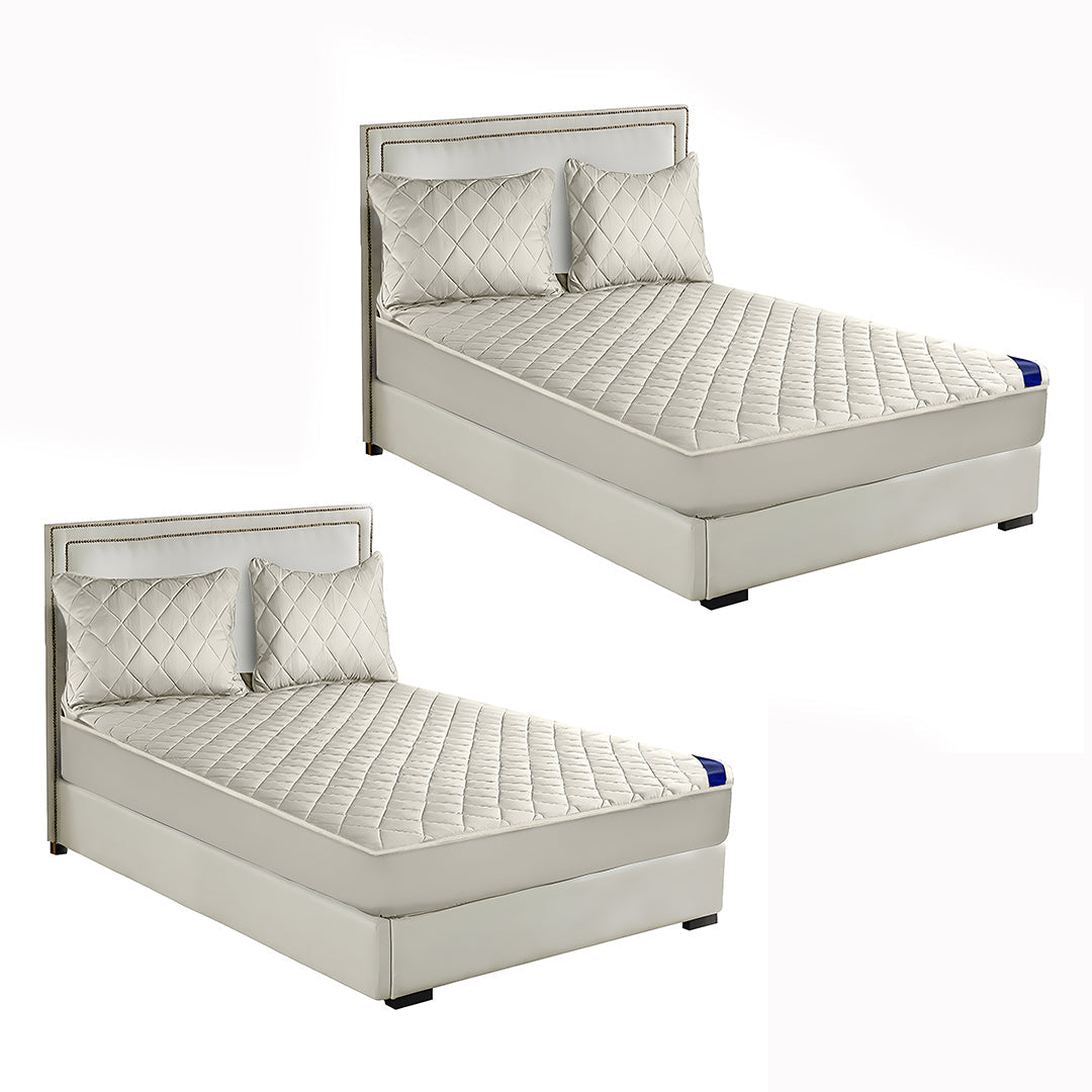 SOGA 2X White 138cm Wide Cross-Hatch Mattress Cover Thick Quilted Stretchable Bed Spread Sheet Protector with Pillow Covers $ 211.50