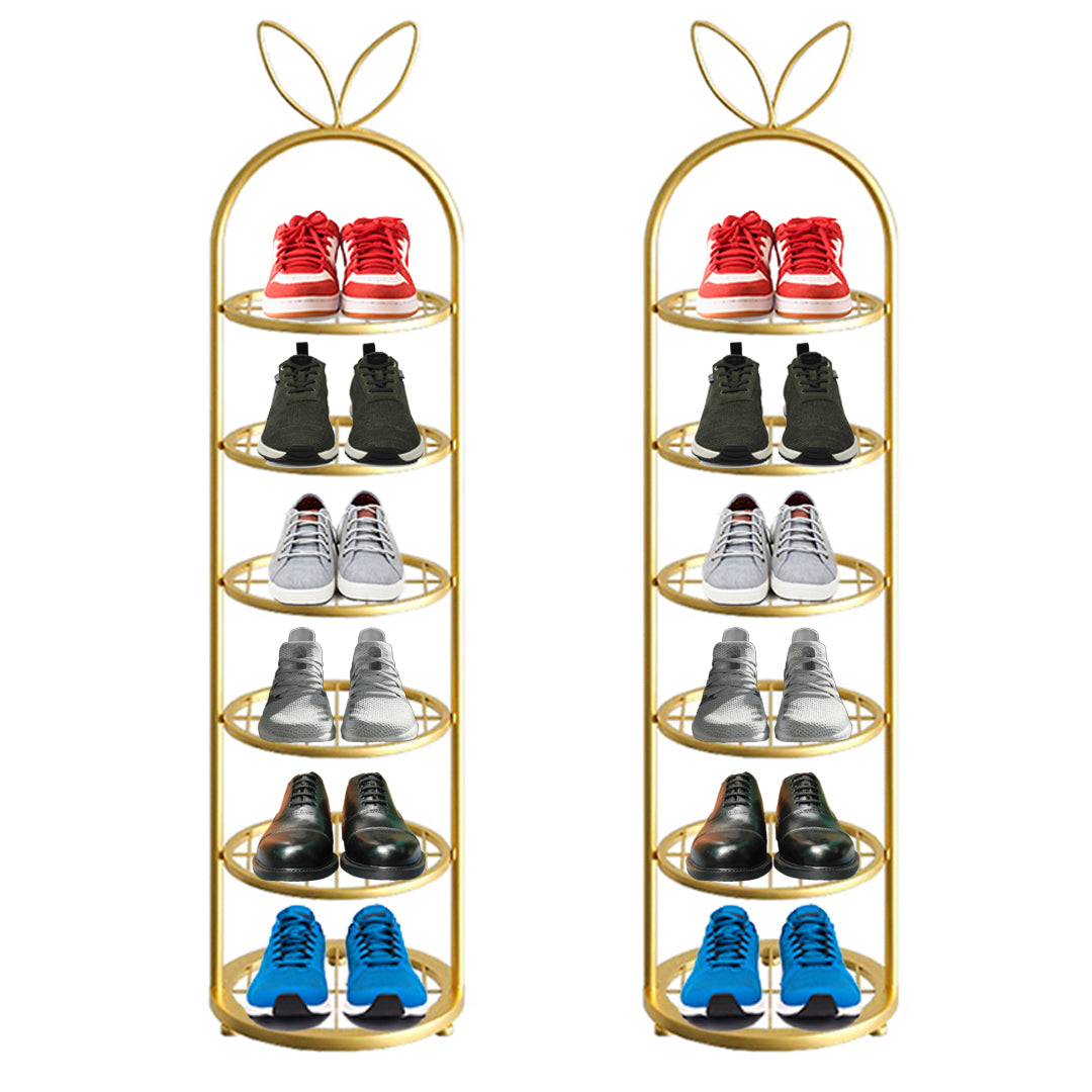 SOGA 2X 6 Tier Bunny Ears Gold Plated Metal Shoe Organizer Space Saving Portable Footwear Storage Shelf $ 161.90
