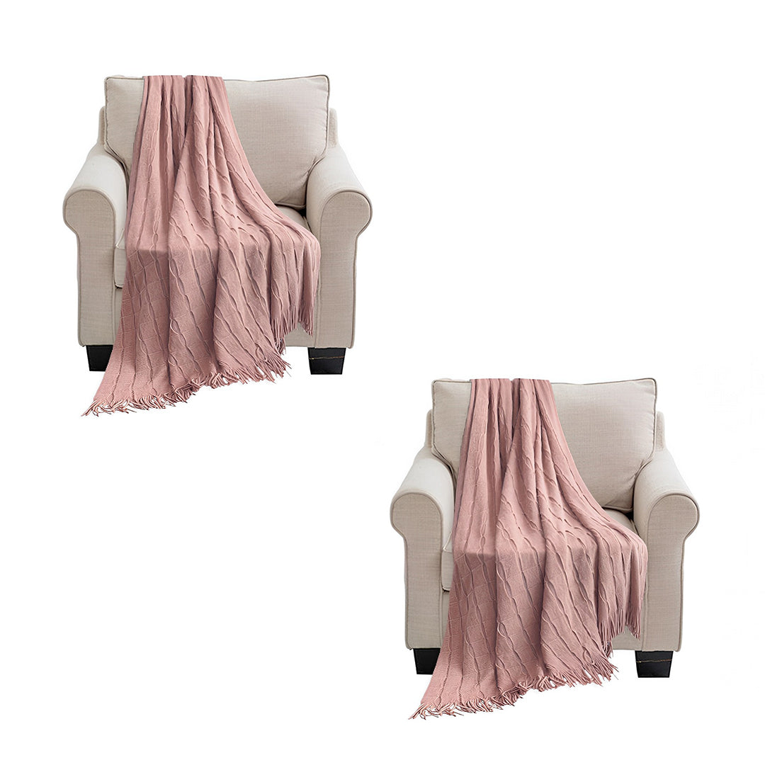 SOGA 2X Pink Textured Knitted Throw Blanket Warm Cozy Woven Cover Couch Bed Sofa Home Decor with Tassels $ 142.50