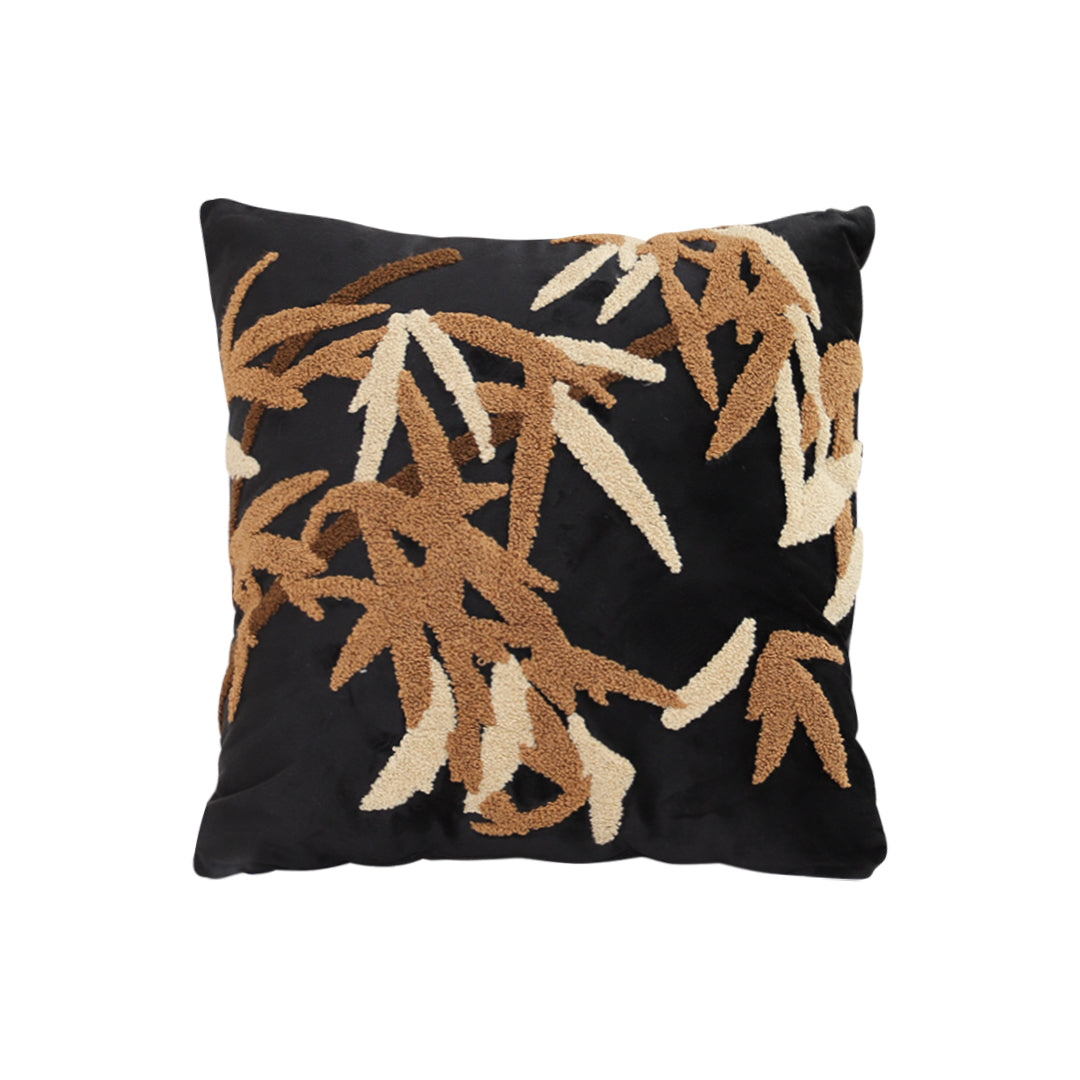 SOGA 45cm Black Brown Bamboo Leaf Botanical Embroidered Throw Pillow $ 61.50