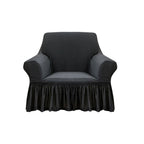 SOGA 1-Seater Dark Grey Sofa Cover with Ruffled Skirt Couch Protector High Stretch Lounge Slipcover Home Decor $ 72.50