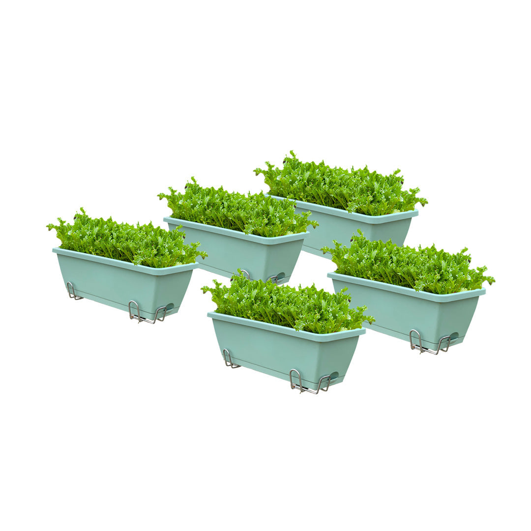 SOGA 49.5cm Green Rectangular Planter Vegetable Herb Flower Outdoor Plastic Box with Holder Balcony Garden Decor Set of 5 $ 103.90