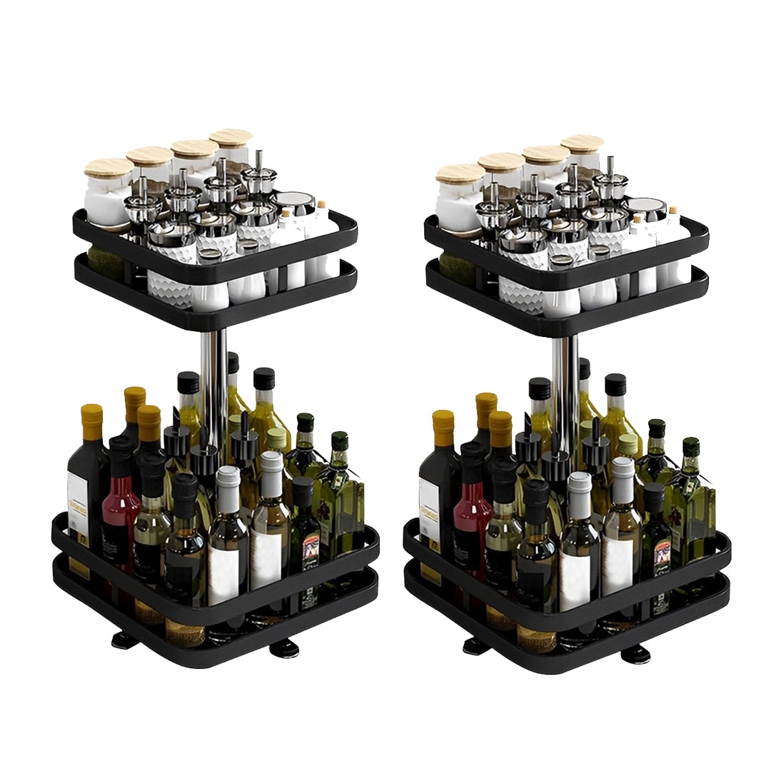 SOGA 2X 2 Tier Steel Black Square Rotating Multi-Function Kitchen Portable Storage Spice Seasoning Kitchen Countertop Organiser Shelf $ 68.90