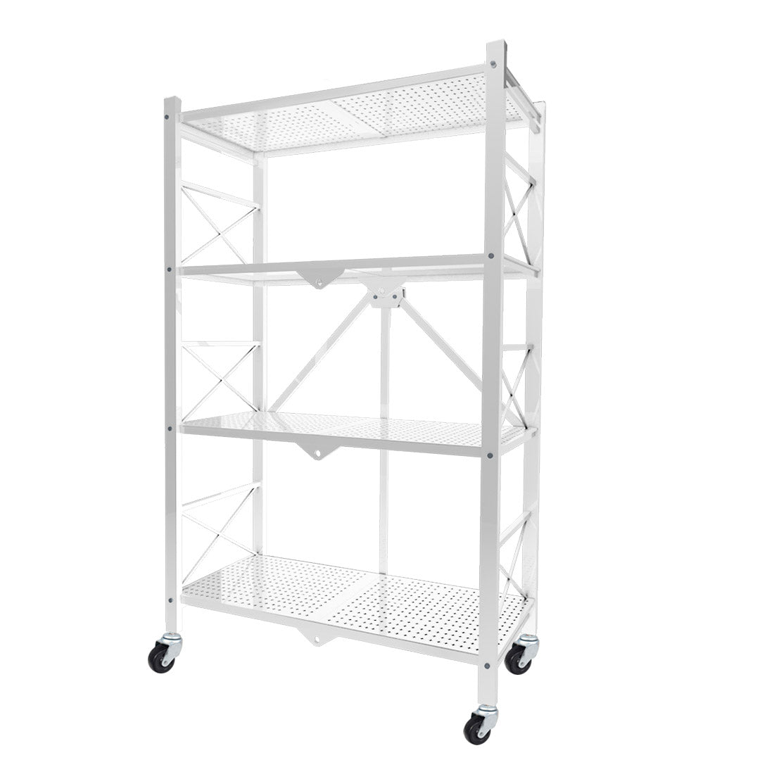 SOGA 4 Tier Steel White Foldable Display Stand Multi-Functional Shelves Storage Organizer with Wheels $ 122.50