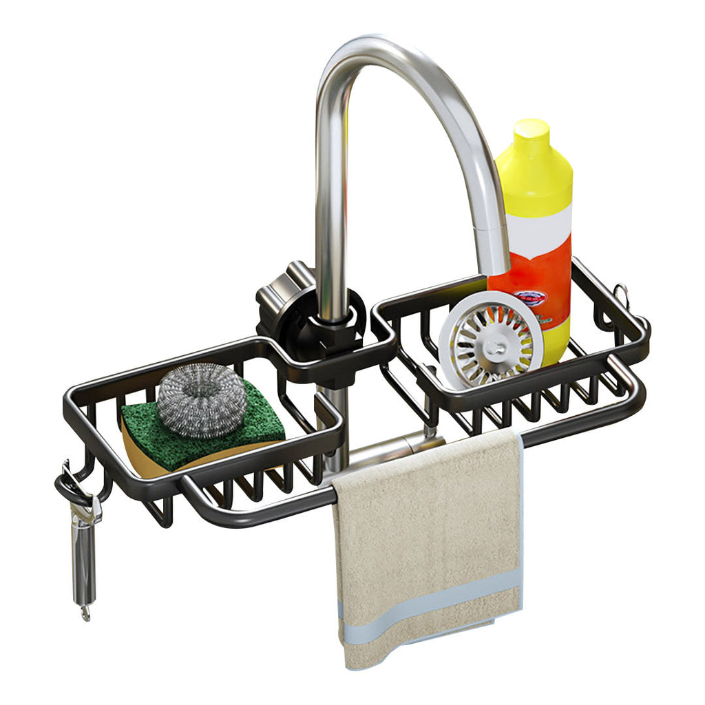 SOGA Black Kitchen Sink Organiser Faucet Soap Sponge Caddy Rack Drainer with Towel Bar Holder $ 33.50