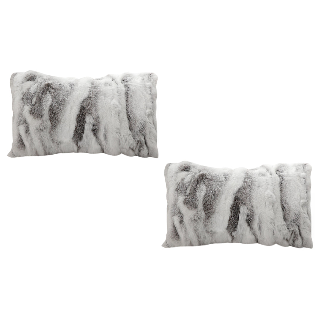 SOGA 2X 30cm Throw Pillow Floral Gray Rabbit Fur Lumbar Warm Cozy Decorative Cushion Home Decor $ 151.50