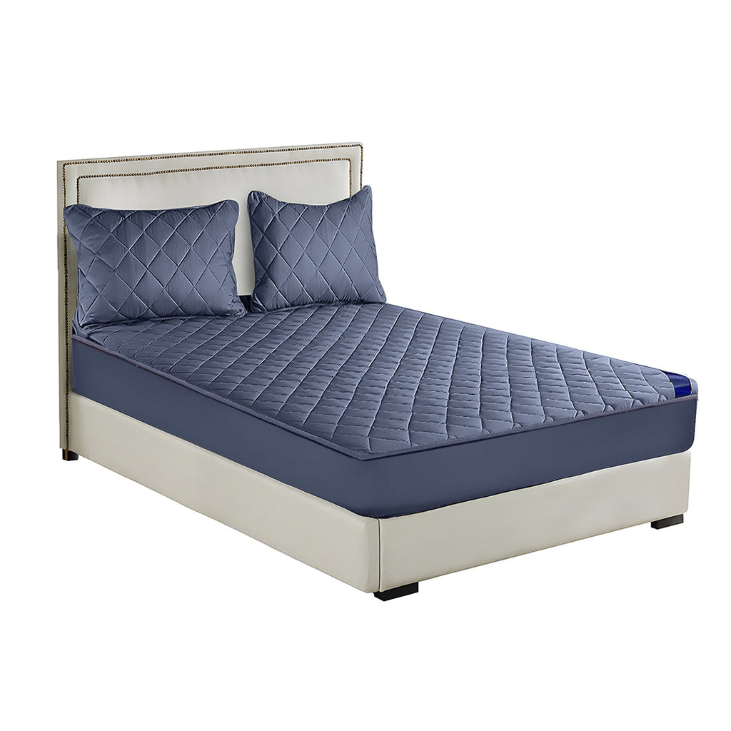 SOGA Blue 183cm Wide Cross-Hatch Mattress Cover Thick Quilted Stretchable Bed Spread Sheet Protector with Pillow Covers $ 122.50