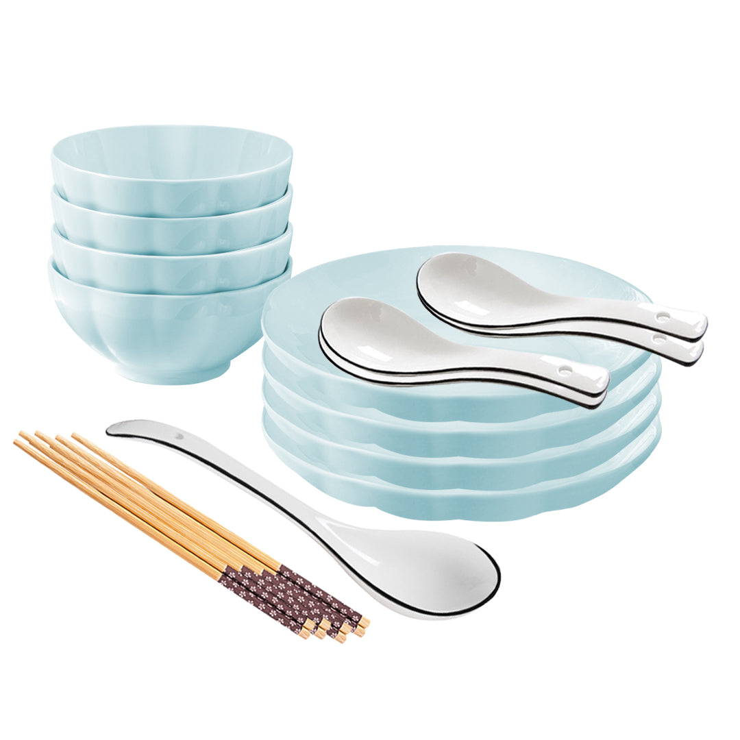 SOGA Light Blue Japanese Style Ceramic Dinnerware Crockery Soup Bowl Plate Server Kitchen Home Decor Set of 8 $ 66.90