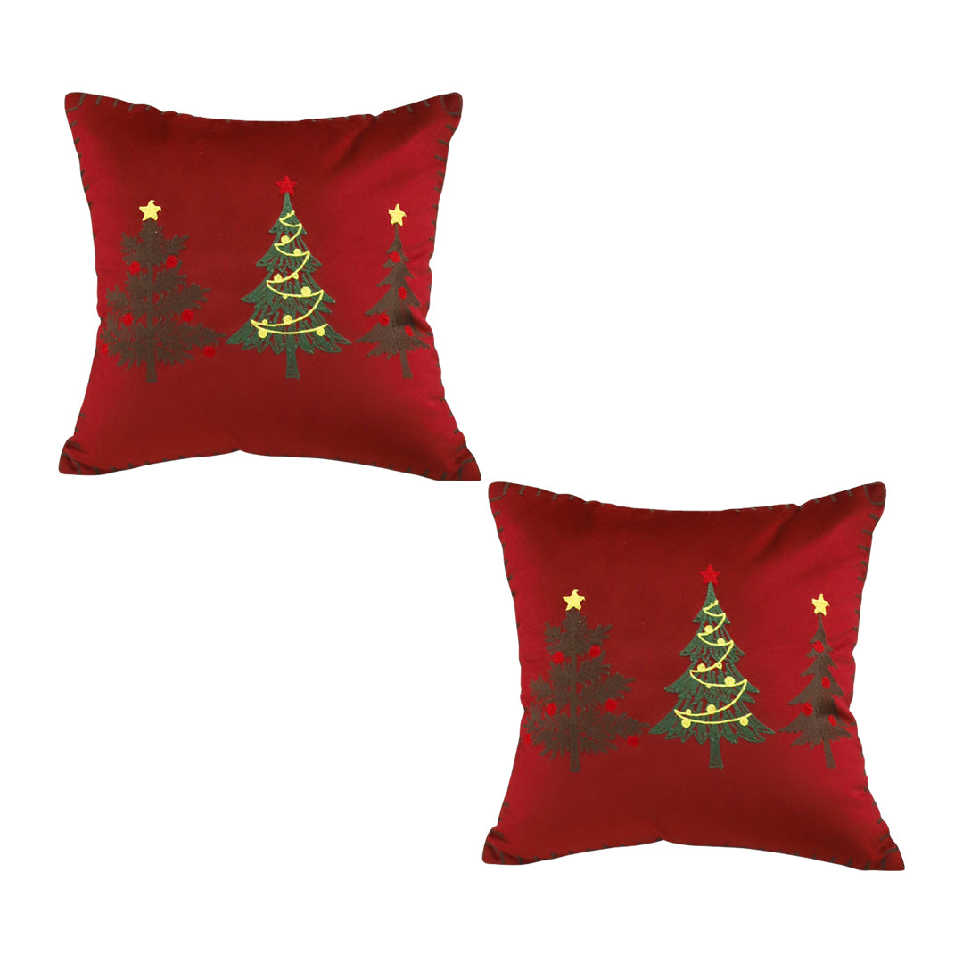 SOGA 2X 45cm Burgundy Red Throw Pillow with Three Embroidered Christmas Trees Festive Holiday Square Cushion Home Decor $ 101.50