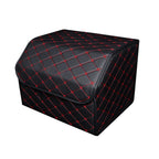 SOGA Leather Car Boot Collapsible Foldable Trunk Cargo Organizer Portable Storage Box Black/Red Stitch Medium $ 44.50