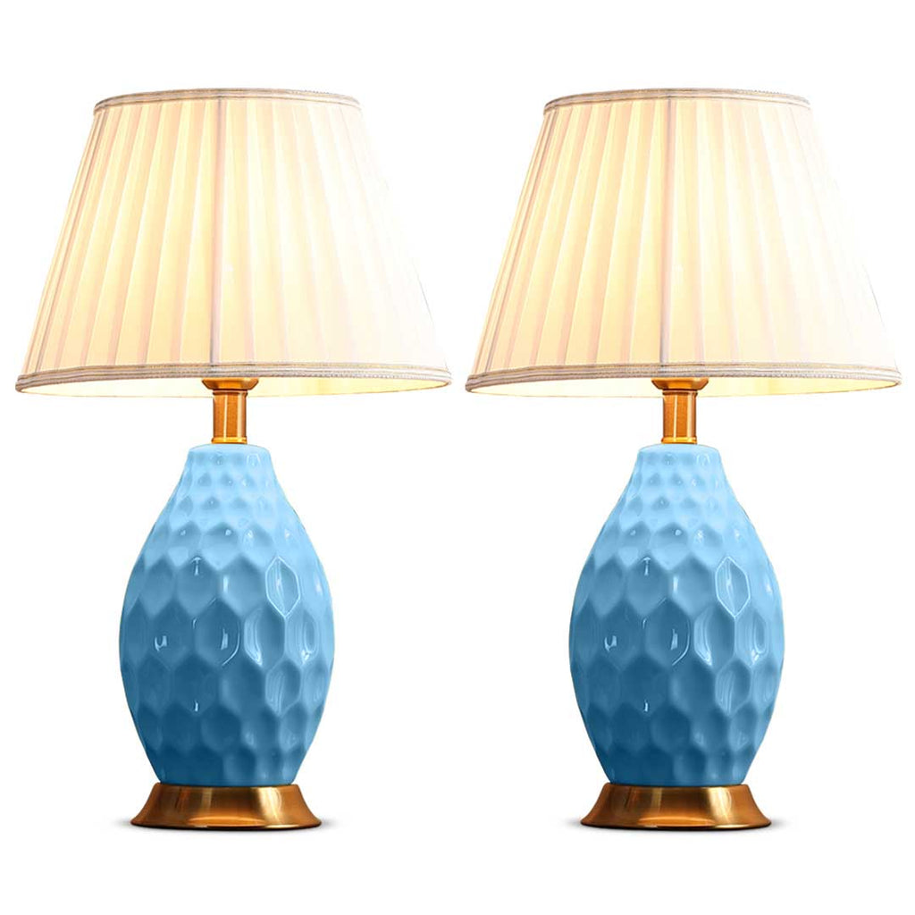 SOGA 2X Textured Ceramic Oval Table Lamp with Gold Metal Base Blue $ 410.90