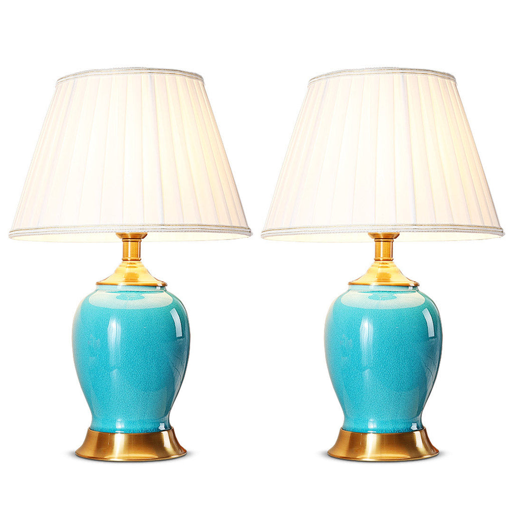 SOGA 2X Ceramic Oval Table Lamp with Gold Metal Base Desk Lamp Blue $ 344.50