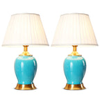 SOGA 2X Ceramic Oval Table Lamp with Gold Metal Base Desk Lamp Blue $ 344.50