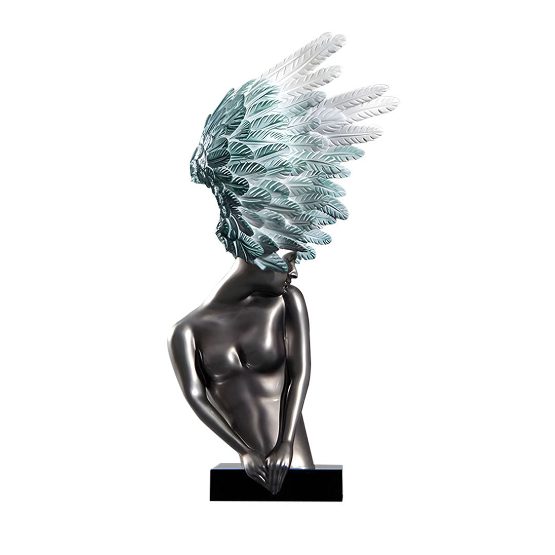 SOGA 86cm Silver Sculpture – Turquoise Winged Decor with Black Marble Base $ 960.00