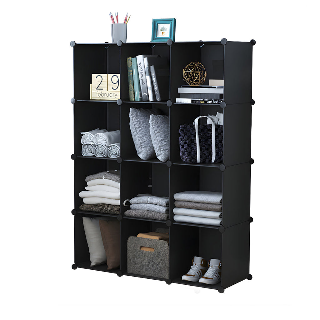 SOGA 4 Tier 12-Cube Black Portable Wardrobe Divide-Grid Modular Storage Organiser Foldable Closet $ 85.50