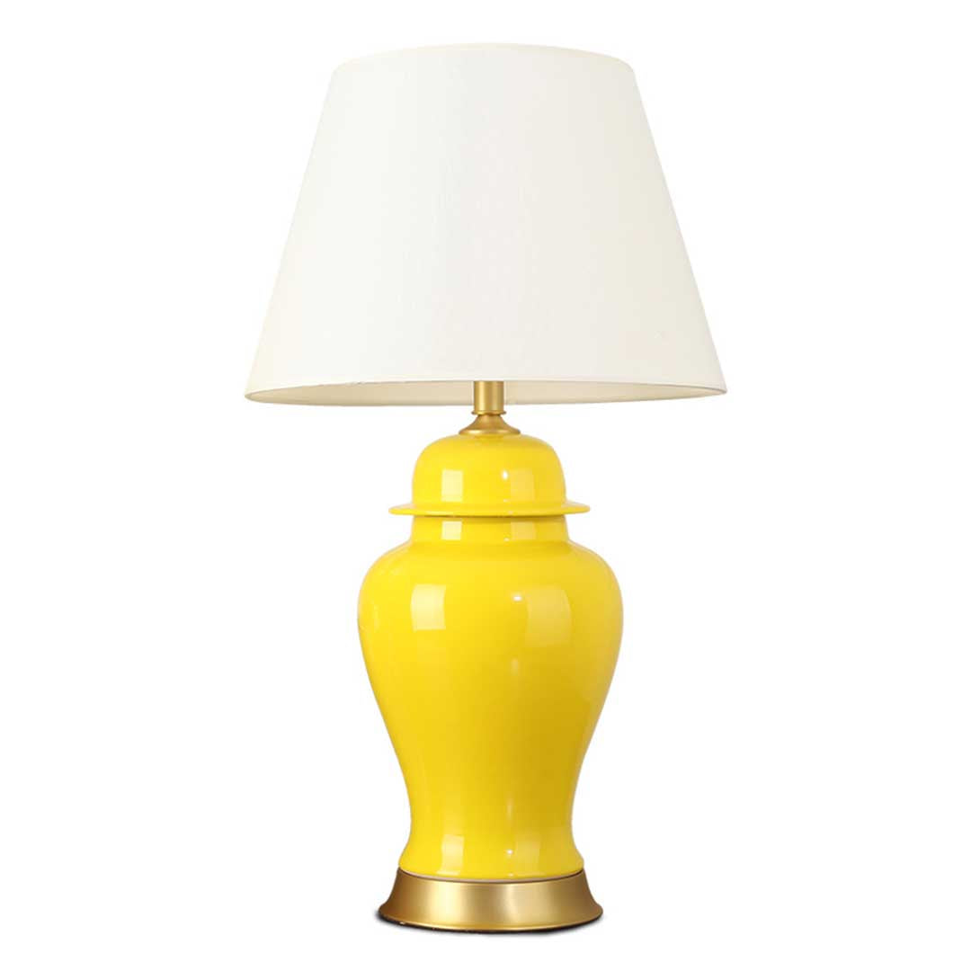 SOGA Oval Ceramic Table Lamp with Gold Metal Base Desk Lamp Yellow $ 211.50