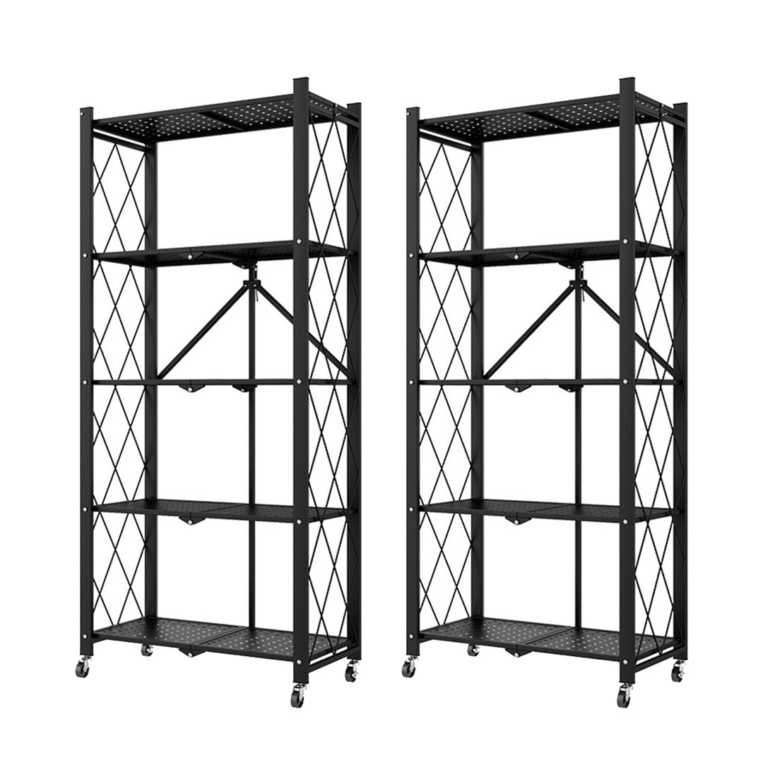 SOGA 2X 5 Tier Steel Black Foldable Kitchen Cart Multi-Functional Shelves Storage Organizer with Wheels $ 280.90
