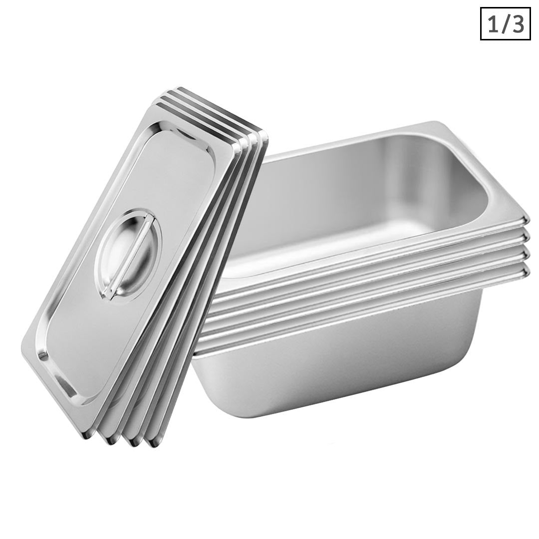 SOGA 4X Gastronorm GN Pan Full Size 1/3 GN Pan 10cm Deep Stainless Steel Tray with Lid $ 111.50