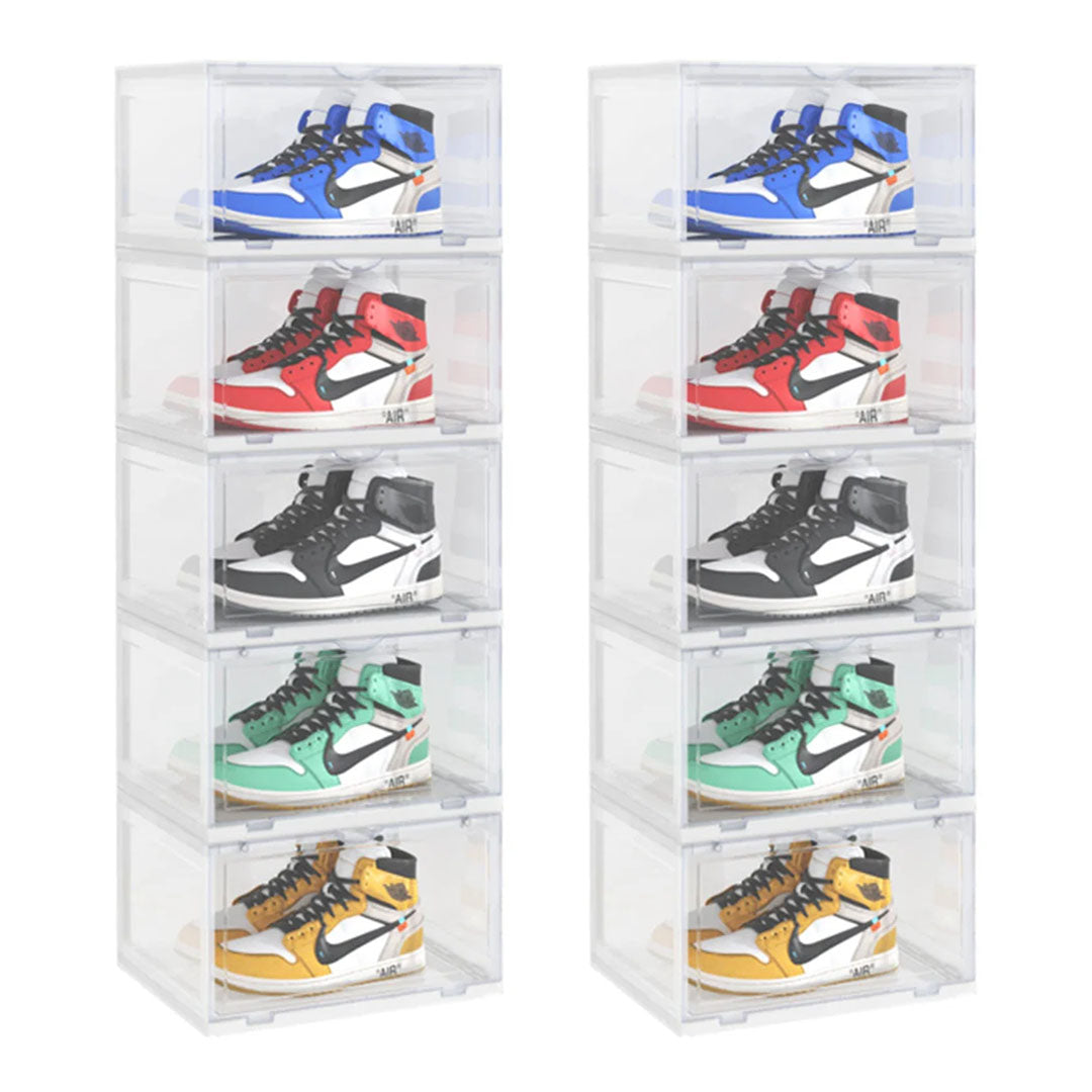 SOGA 2X 5 Tier Transparent Portable Shoe Organiser Sneaker Footwear Folding Plastic Bin Stackable Storage Box with Magnetic Door