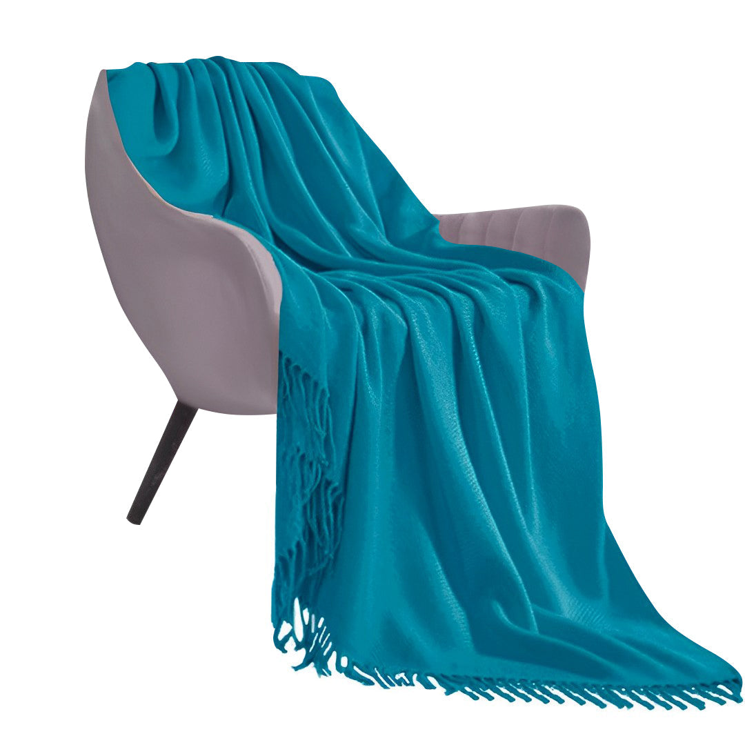 SOGA Blue Acrylic Knitted Throw Blanket Solid Fringed Warm Cozy Woven Cover Couch Bed Sofa Home Decor $ 77.90