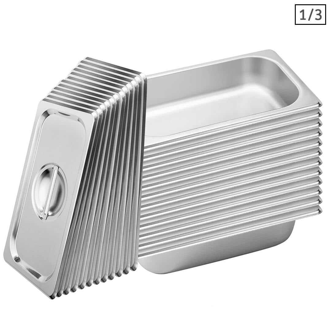 SOGA 12X Gastronorm GN Pan Full Size 1/3 GN Pan 6.5 cm Deep Stainless Steel Tray with Lid $ 333.50