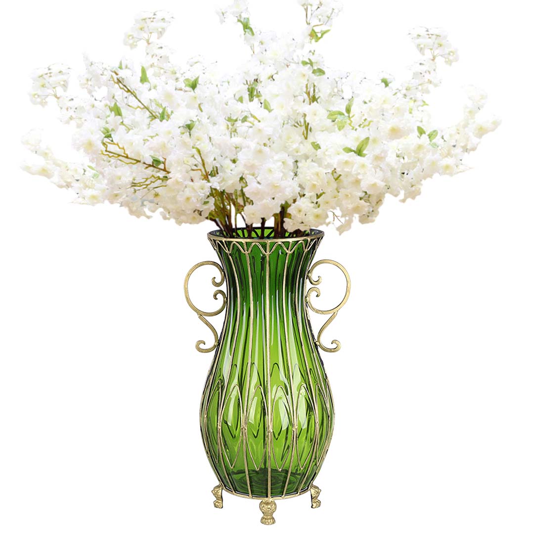 SOGA 51cm Green Glass Tall Floor Vase and 10pcs White Artificial Fake Flower Set $ 466.90