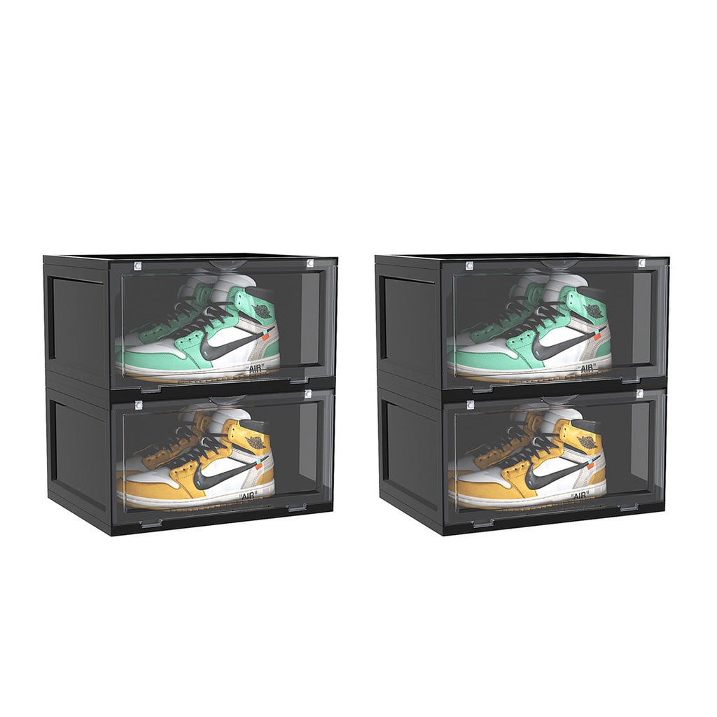 SOGA 2X 2 Tier Black Portable Shoe Organiser Sneaker Footwear Folding Plastic Bin Stackable Storage Box with Magnetic Door $ 127.50