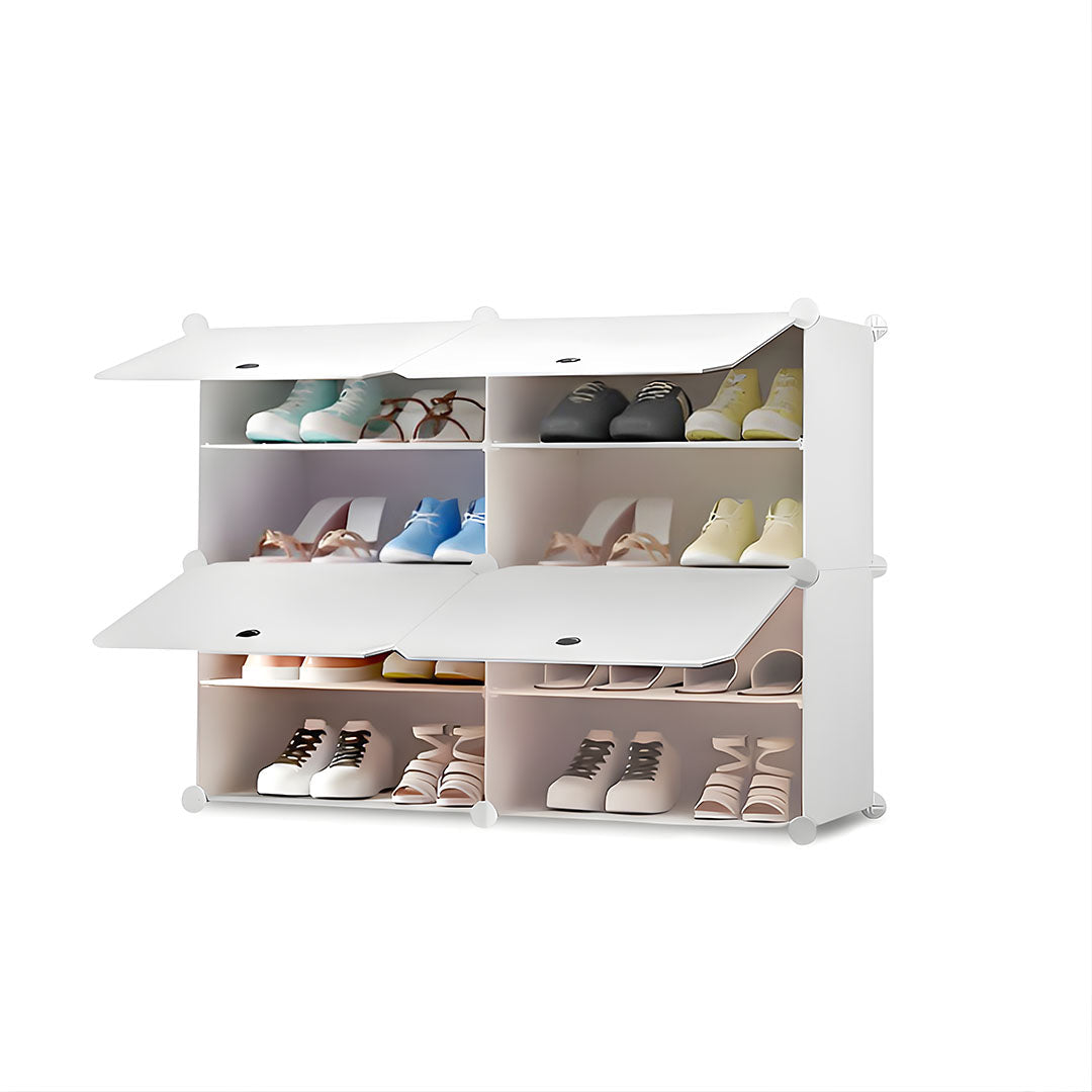 SOGA 4 Tier 2 Column White Shoe Rack Organizer Sneaker Footwear Storage Stackable Stand Cabinet Portable Wardrobe with Cover $ 58.90
